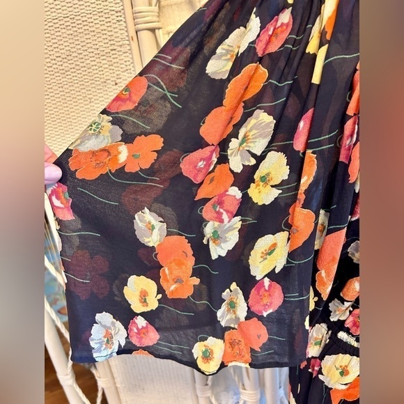 Topshop Dress Blue Coral Floral Flutter Sleeve Elastic Waist Off Shoulder size 6 - Picture 7 of 16
